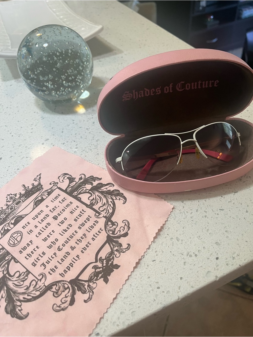 Juicy Couture Pink and Silver Aviator Sunglasses with Pink Case